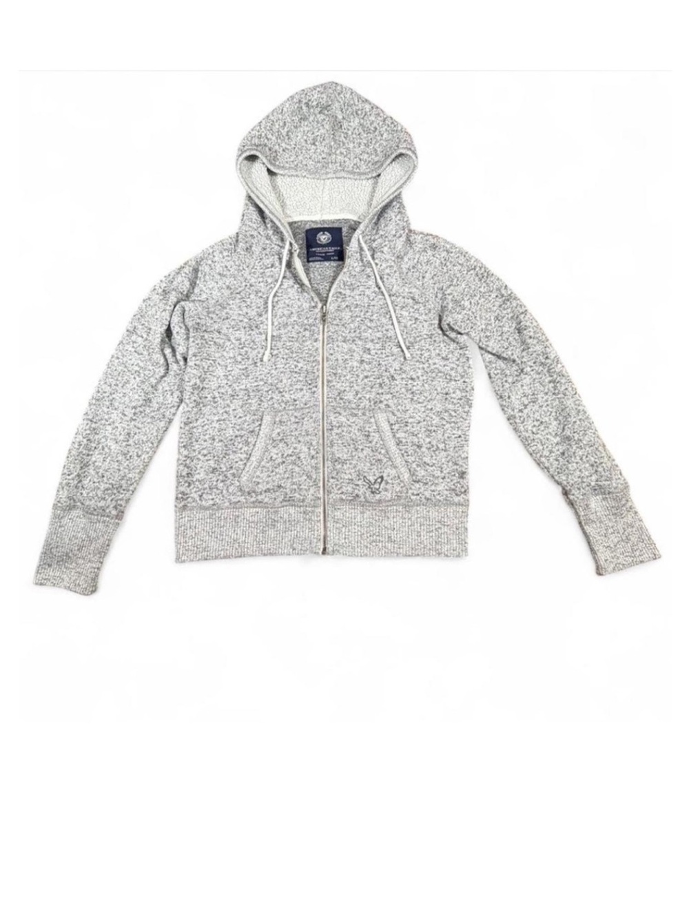 American Eagle Gray Full Zip Hoodie Fleece Lined Cozy Size Large